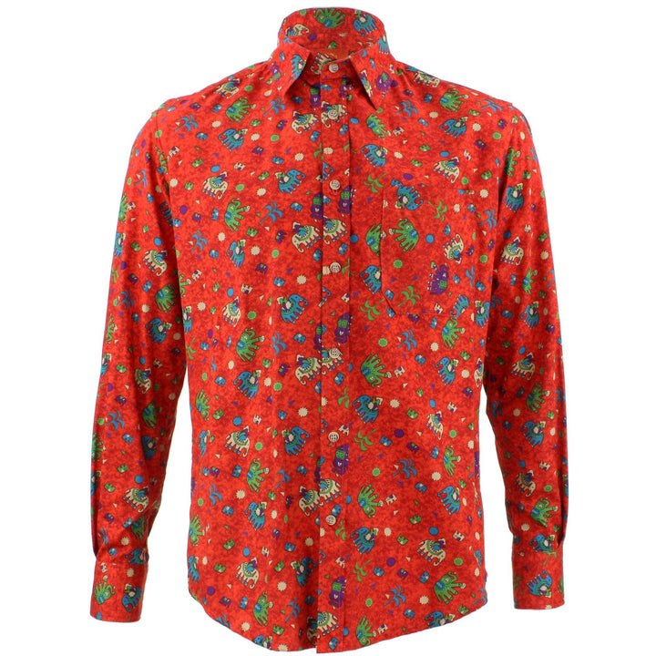 Tailored Fit Long Sleeve Shirt - Cartoon Ellies Red