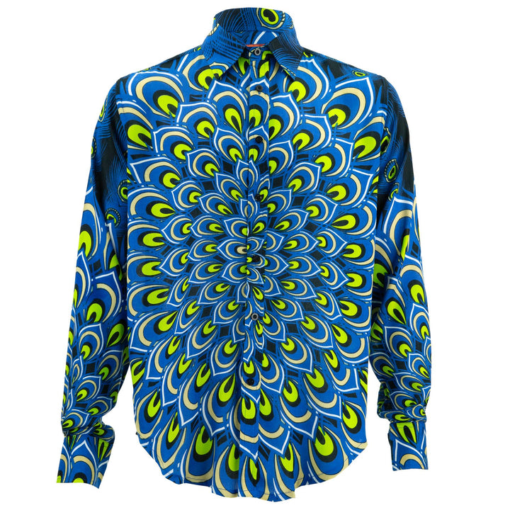 Regular Fit Long Sleeve Shirt - Peacock Mandala - Navy