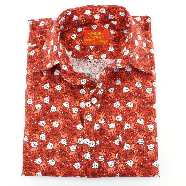 Tailored Fit Short Sleeve Shirt - Orange Cats & Fish