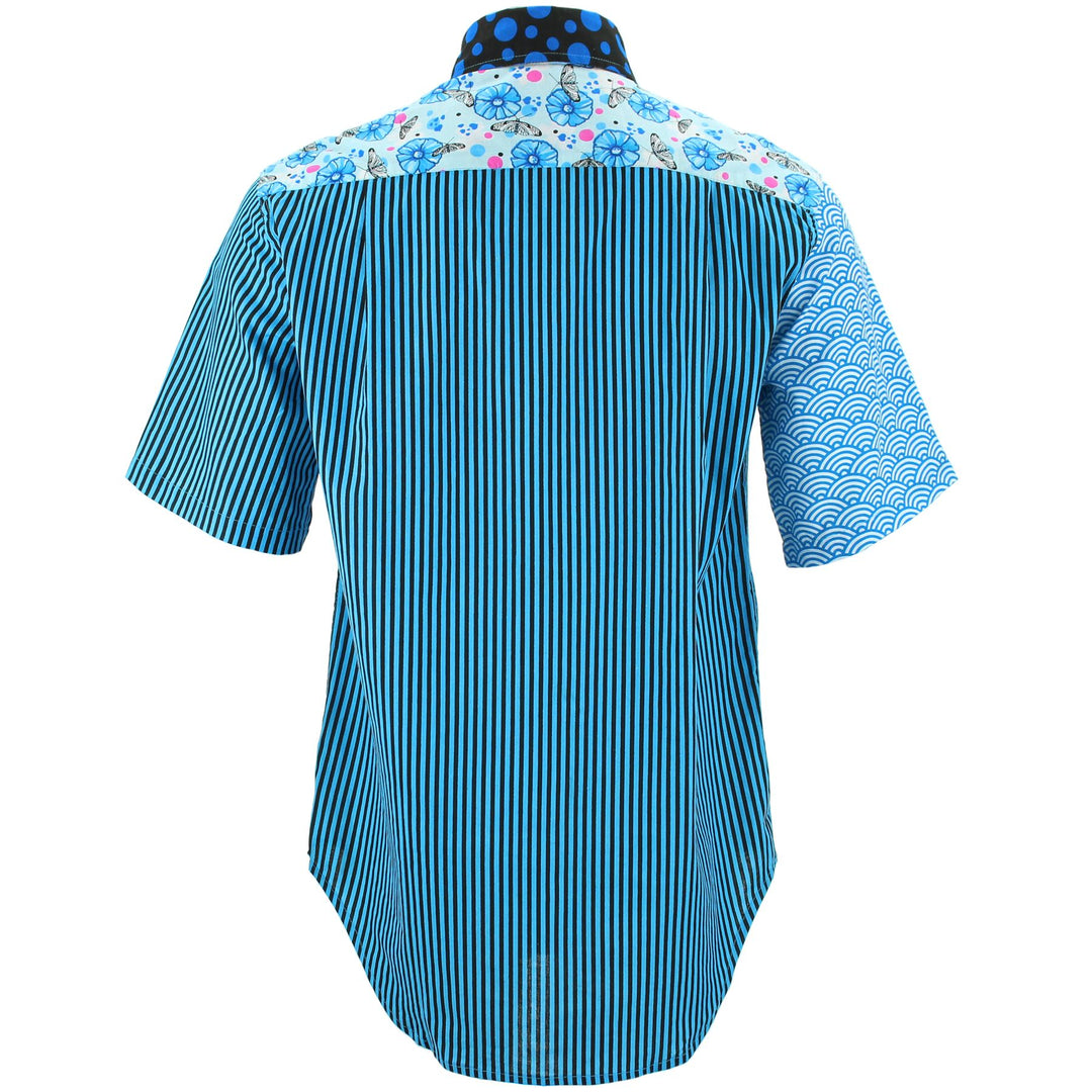 Regular Fit Short Sleeve Shirt - Random Mixed Panel - Blues