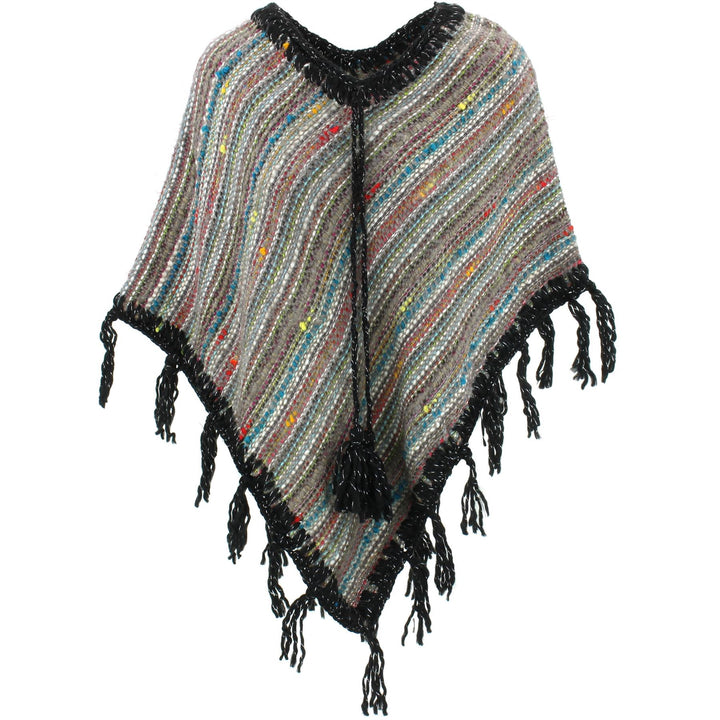 Stripe Crochet Poncho Short - Grey/Black