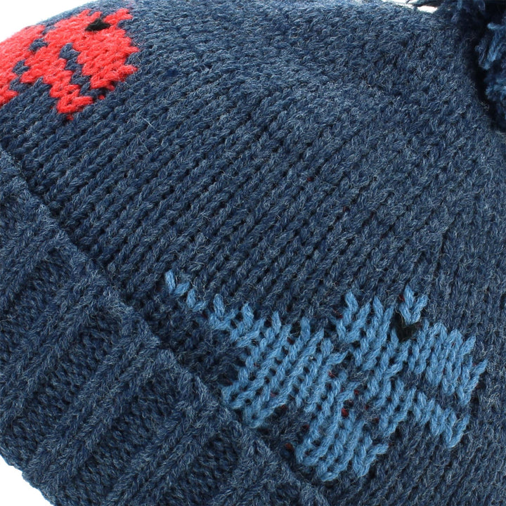 Kids dinosaur Bobble Beanie Hat - Navy