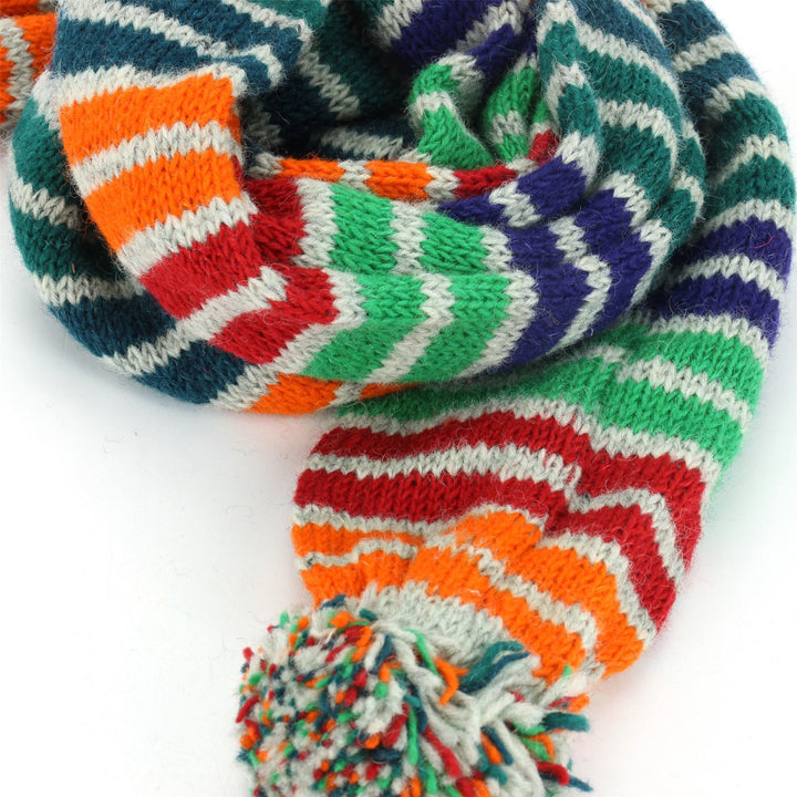 Chunky Wool Knit Scarf - Stripe Green