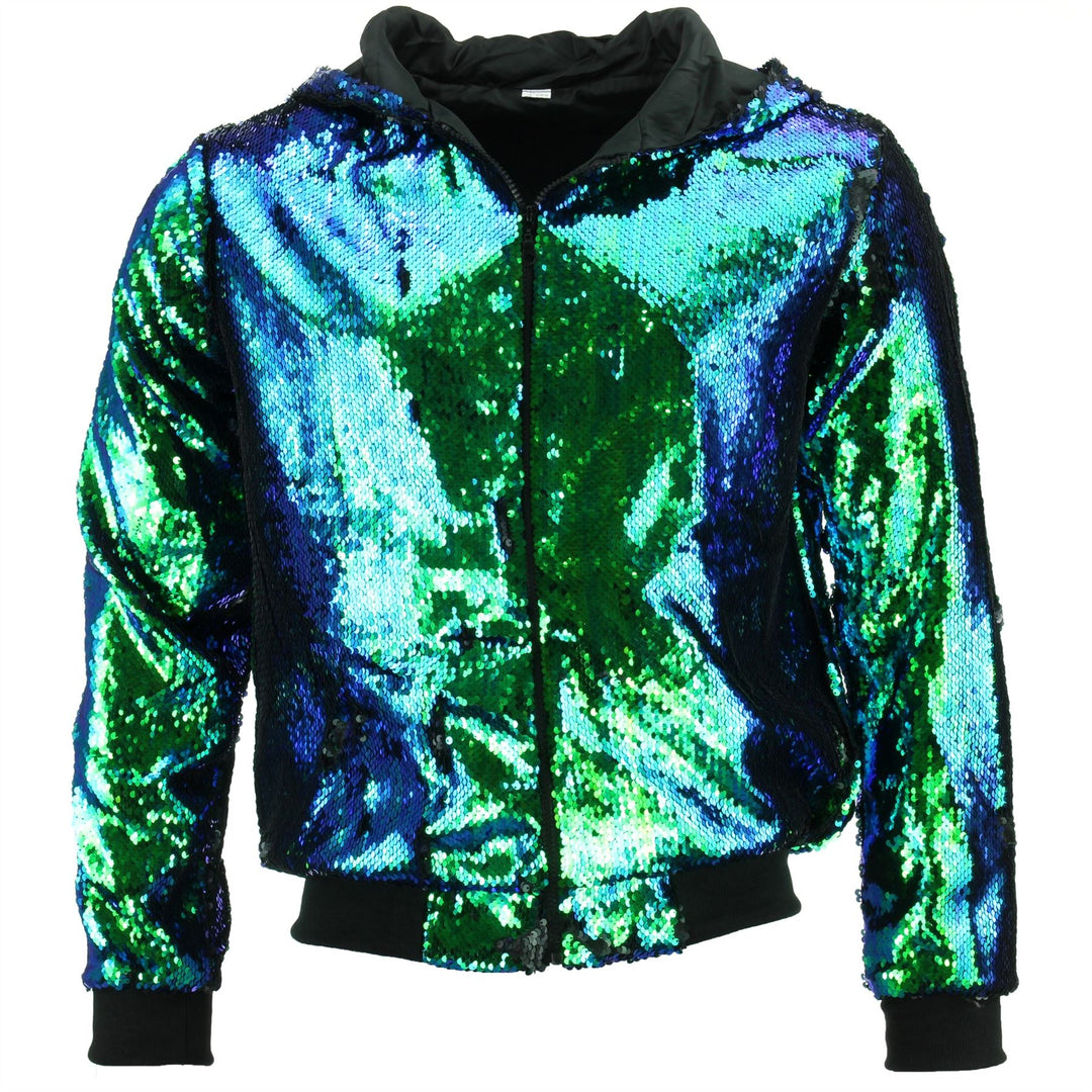 Sequin Hooded Bomber Jacket - Green