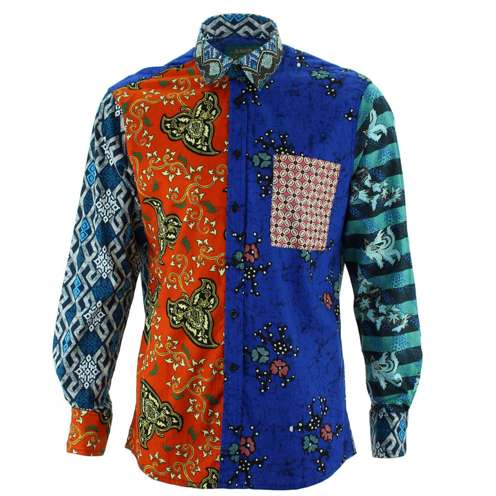 Regular Fit Long Sleeve Shirt - Random Mixed Panel - Traditional Batik