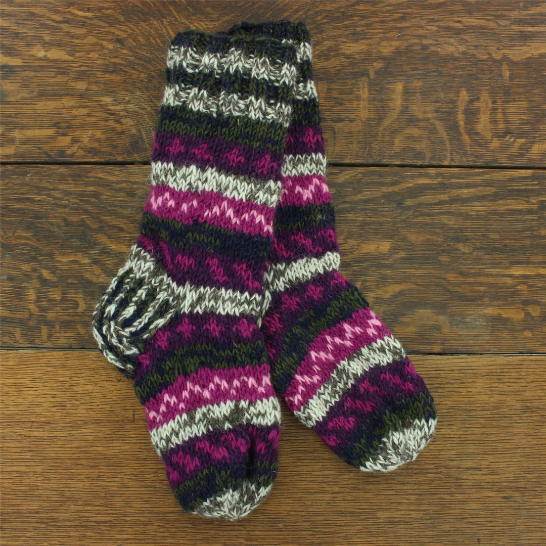 Hand Knitted Wool Slipper Socks Lined - SD Dark Multi