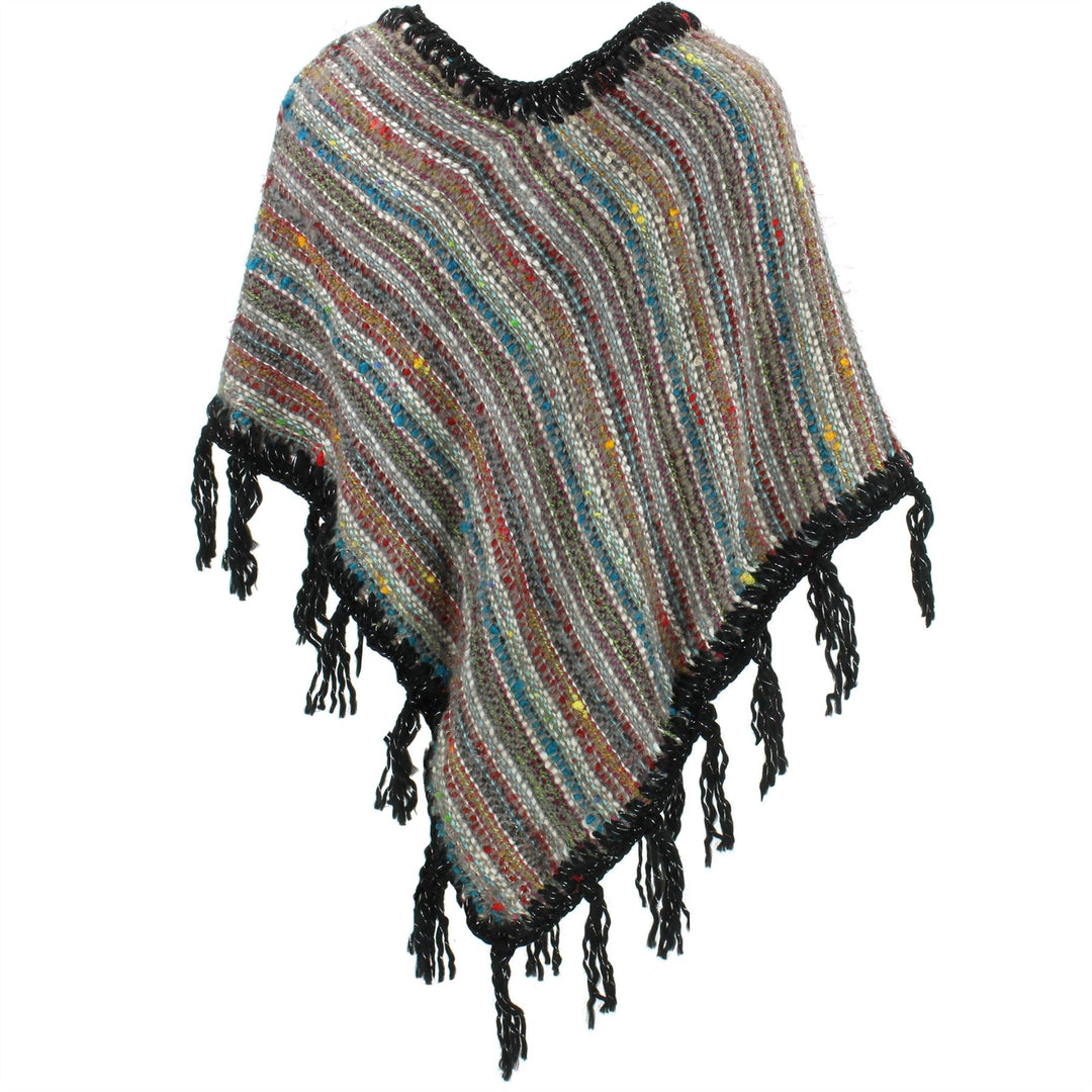 Stripe Crochet Poncho Short - Grey/Black