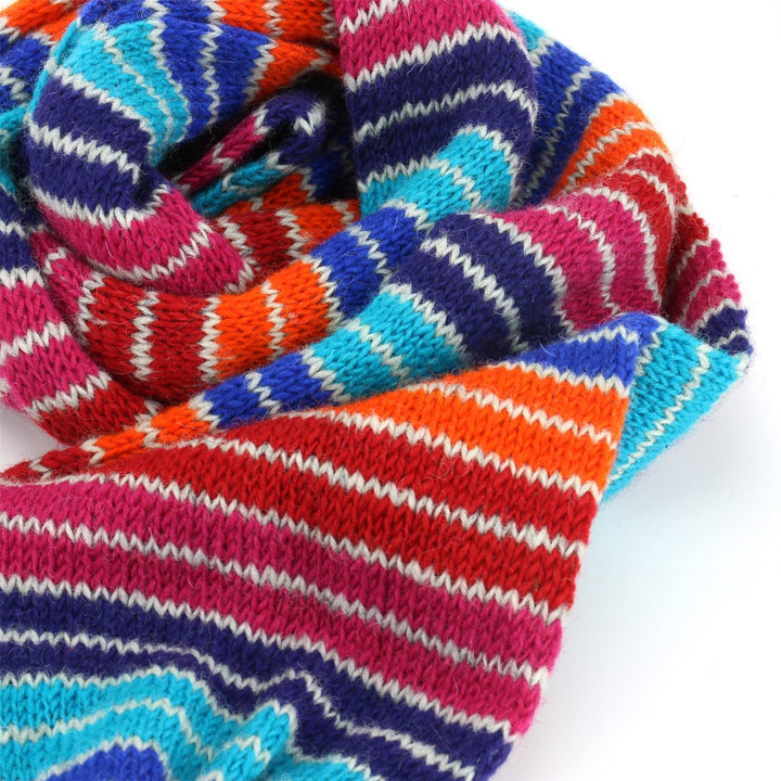 Chunky Wool Knit Scarf - Stripe Blue