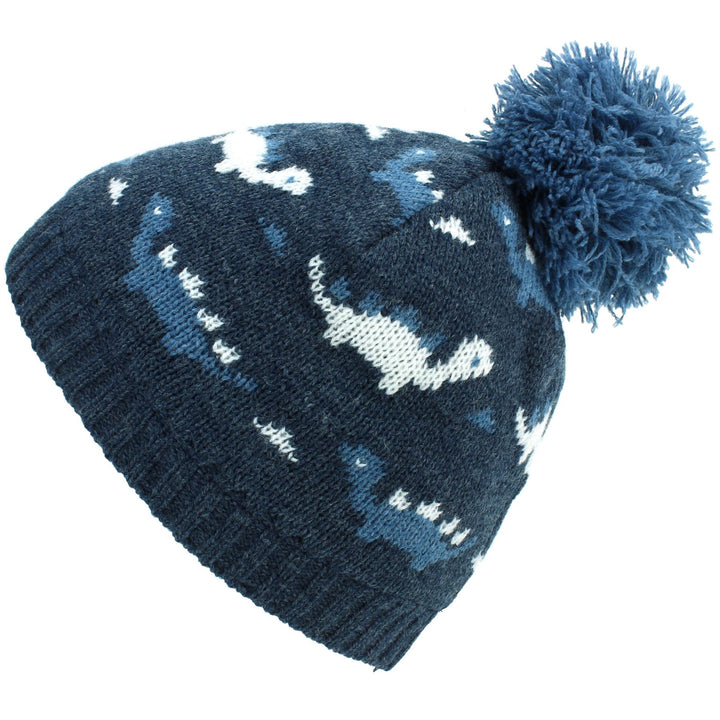 Kids dinosaur Bobble Beanie Hat - Navy