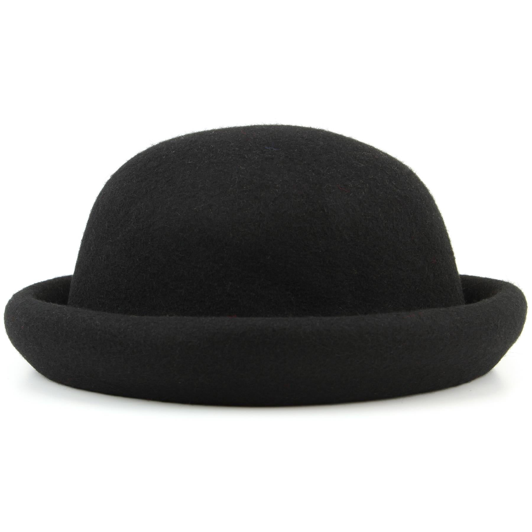 Wool felt rolled brim bowler hat with large bow Black LoudElephant