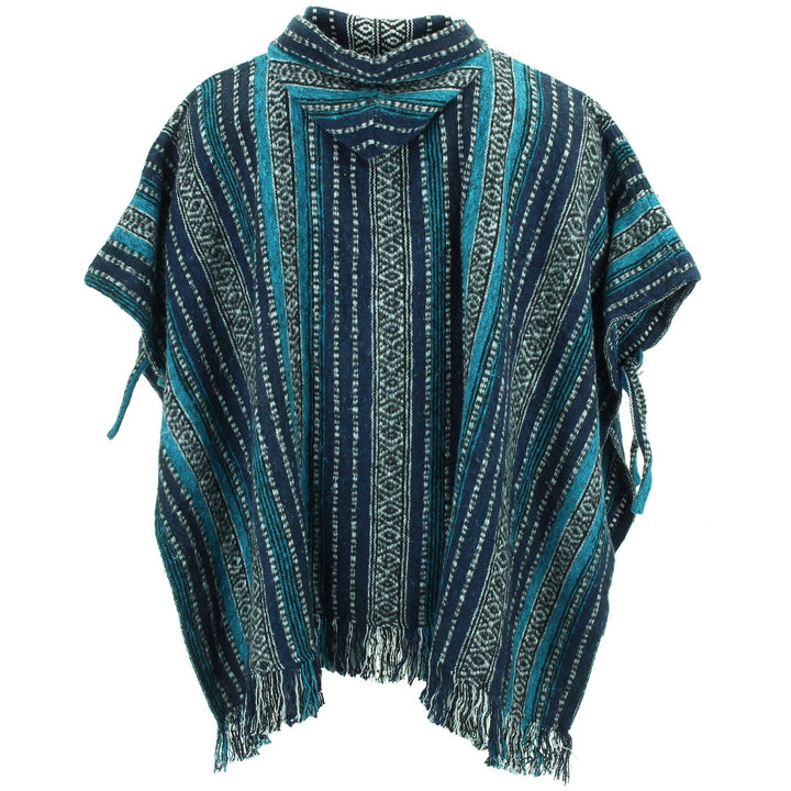 Brushed Cotton Hooded Poncho - Blue