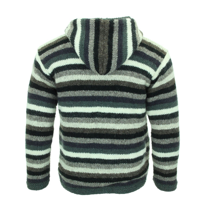 Hand Knitted Wool Hooded Jacket Cardigan - Stripe Greys