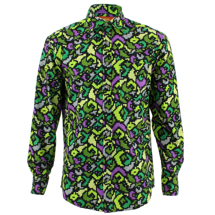 Regular Fit Long Sleeve Shirt - Pixellated Space Flower