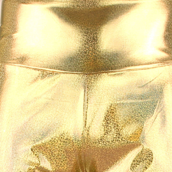 Shiny Metallic Flares Trousers - Gold