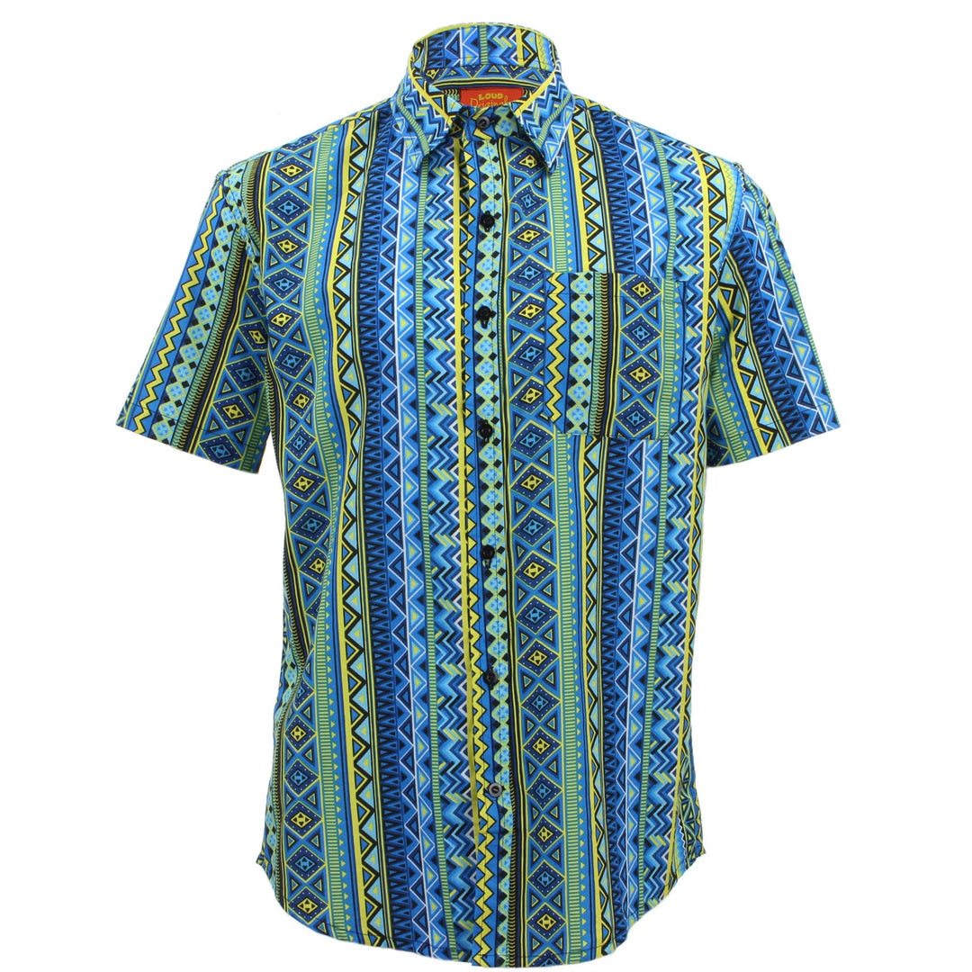 Tailored Fit Short Sleeve Shirt - Blue Aztec