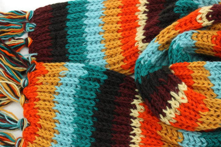 Hand Knitted Wool Scarf - Stripe Retro D