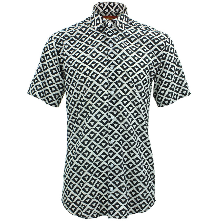 Tailored Fit Short Sleeve Shirt - Block Print - Triangles