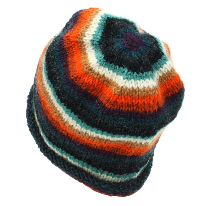 Hand Knitted Wool Beanie Hat - Stripe Anu