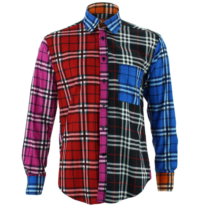 Regular Fit Long Sleeve Shirt - Random Mixed Panel - Tartan