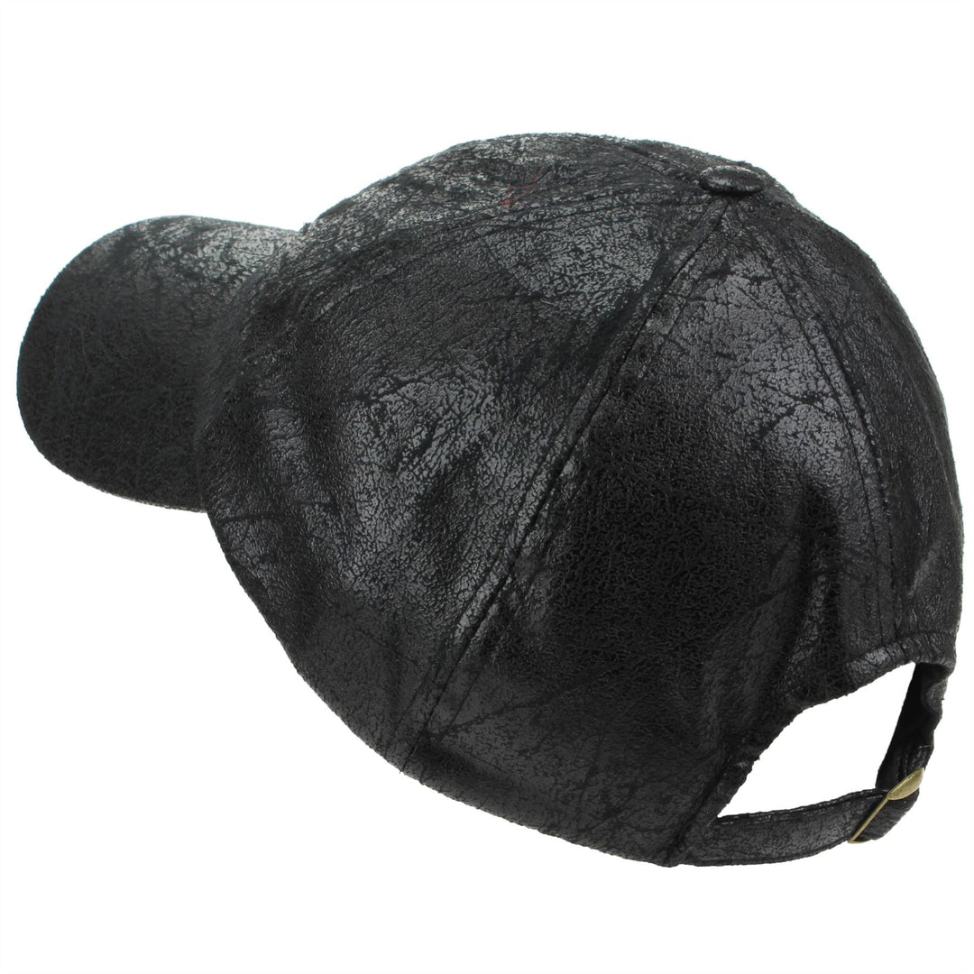 Leather Effect Baseball Cap - Black