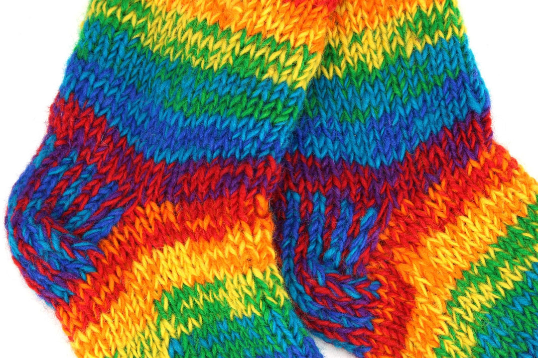 Hand Knitted Wool Slipper Socks Lined - SD Shredded Rainbow