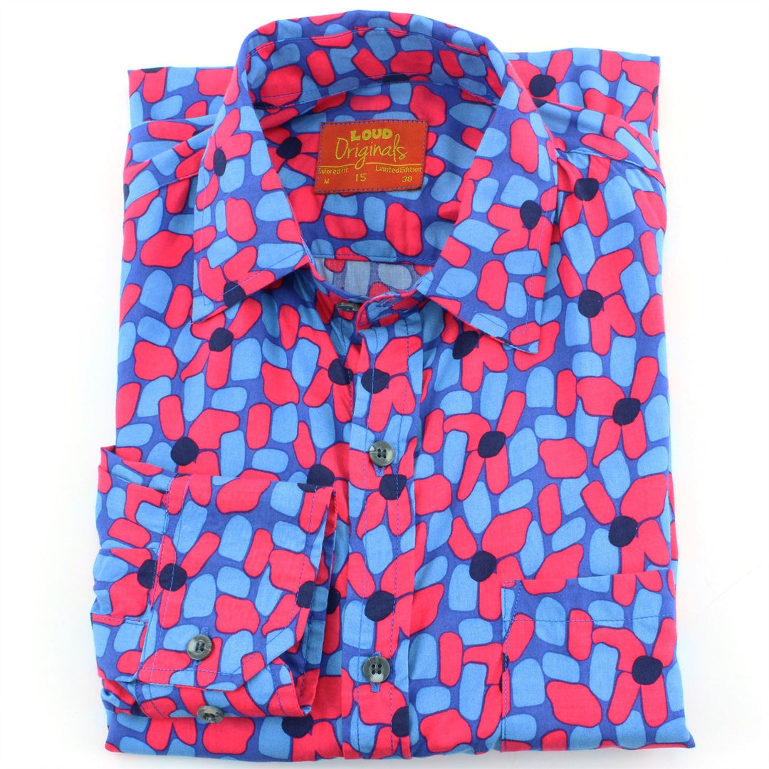 Tailored Fit Long Sleeve Shirt - Red & Blue Abstract