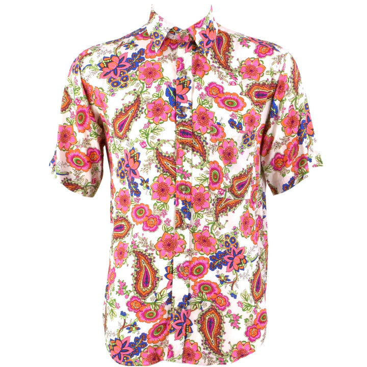 Regular Fit Short Sleeve Shirt - Pink & Blue Floral Paisley