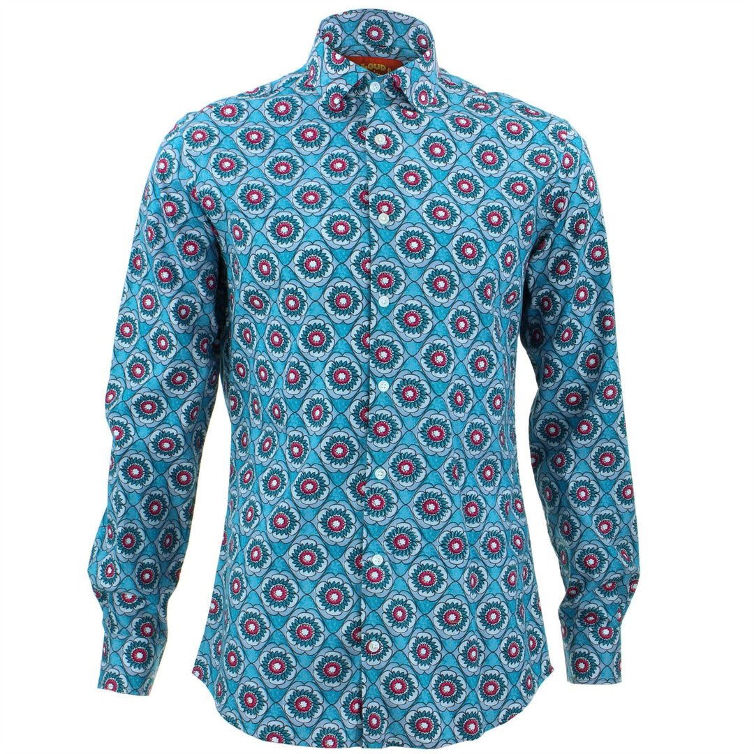 Slim Fit Long Sleeve Shirt - Floral Wave