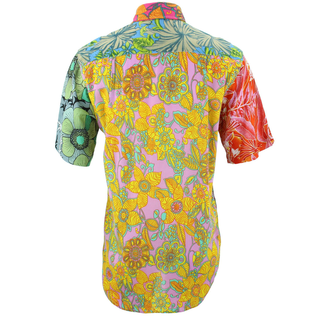 Regular Fit Short Sleeve Shirt - Random Mixed Panel - Neon Floral