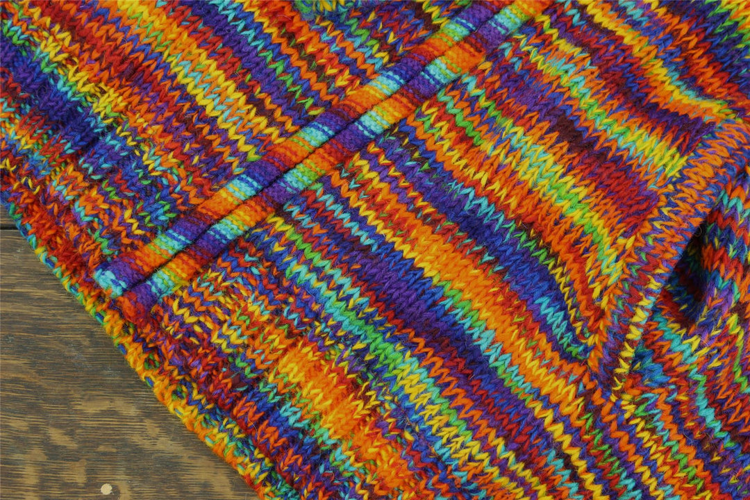 Hand Knitted Wool Jacket Cardigan - SD Rainbow with Rainbow Trim