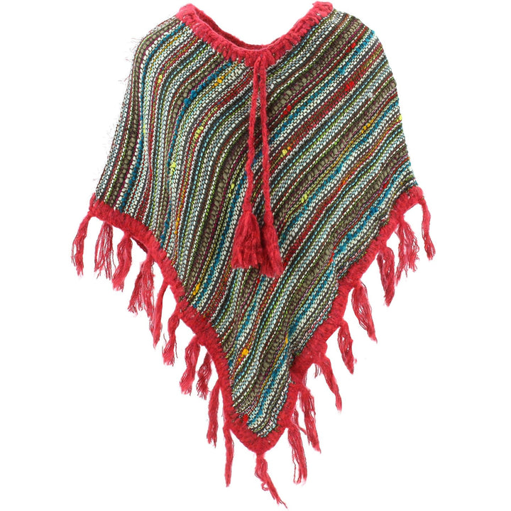 Stripe Crochet Poncho Short - Multi/Red