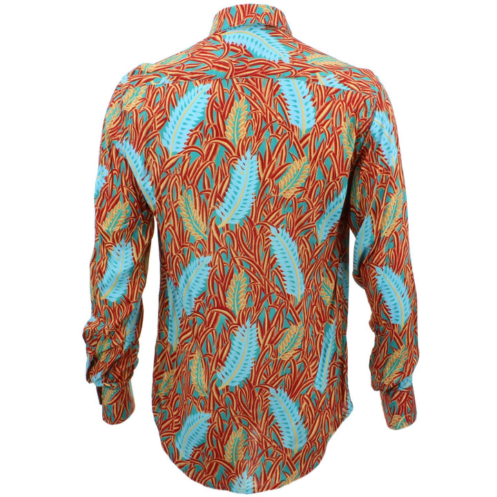 Tailored Fit Long Sleeve Shirt - Blue Feathers & Red Grass