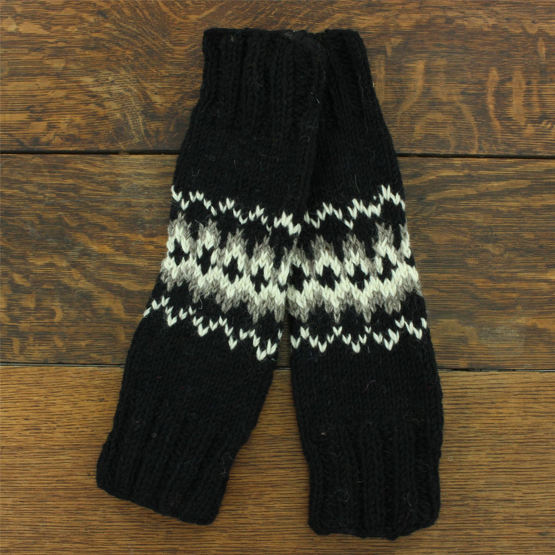 Hand Knitted Wool Leg Warmers - Fairisle Black