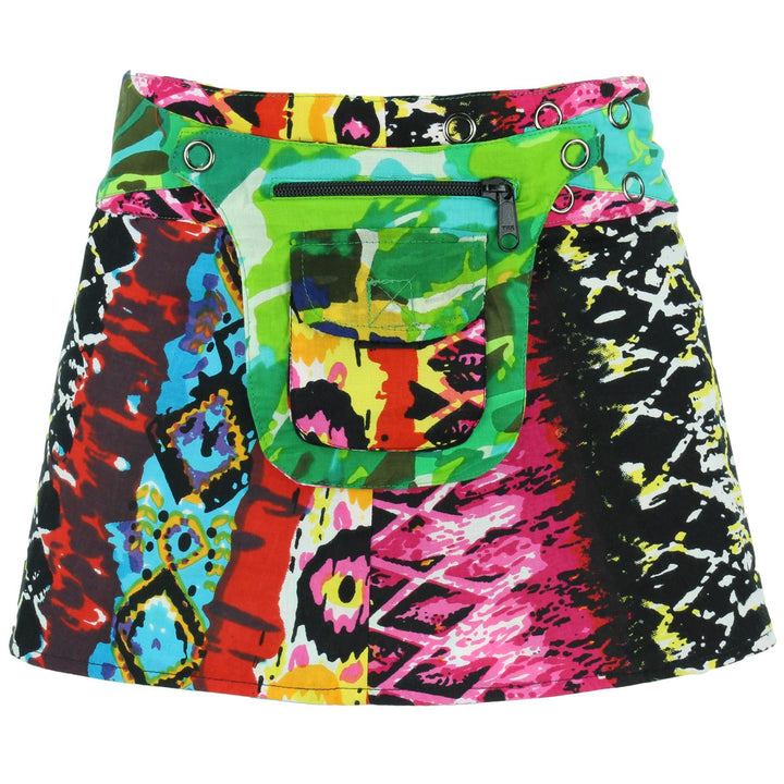 Reversible Popper Wrap Children's Size Mini Skirt - Psychedelic Snakeskin / Camo Leaf