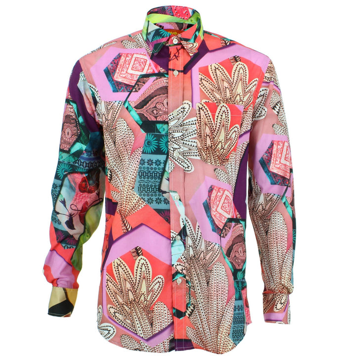 Regular Fit Long Sleeve Shirt - Pink & Red Abstract Cactus