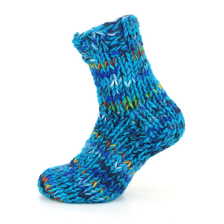 Hand Knitted Wool Ankle Socks - SD Bright Blue Mix