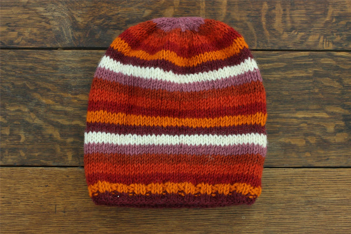 Hand Knitted Baggy Slouch Beanie Hat - Stripe Rust