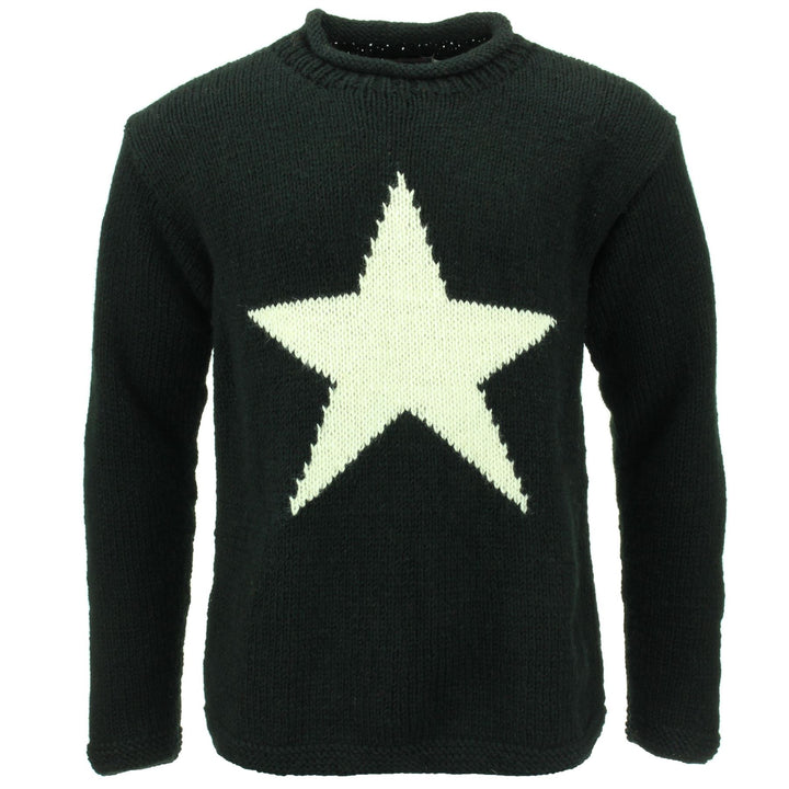 Chunky Wool Knit Star Jumper - Black & Cream