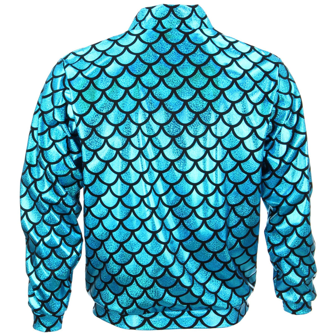 Unisex Shiny Bomber Jacket - Fish Scale Turquoise