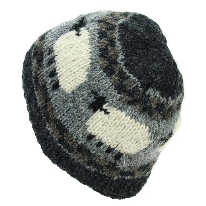 Hand Knitted Wool Beanie Hat - Sheep Charcoal Grey