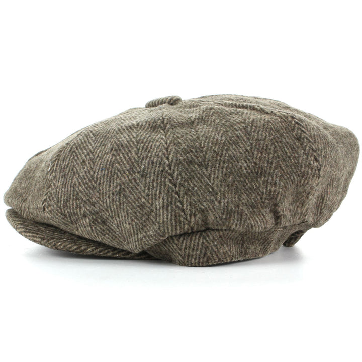 Wool Tweed Gatsby Newsboy 8 Panel Flat Cap Hat - Brown