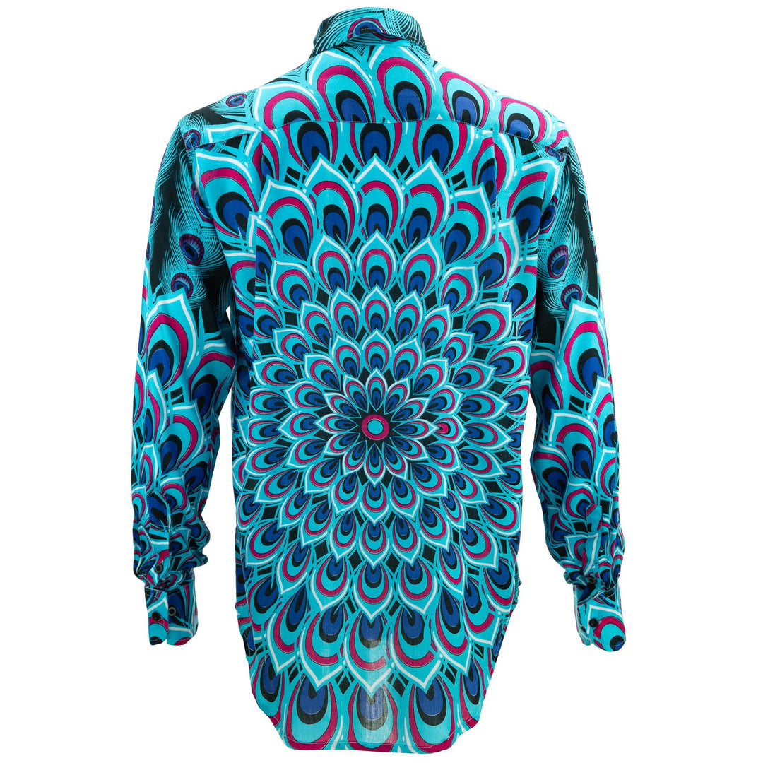 Regular Fit Long Sleeve Shirt - Peacock Mandala - Blue