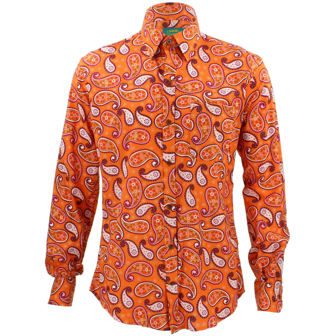 Tailored Fit Long Sleeve Shirt - Orange & White Paisley