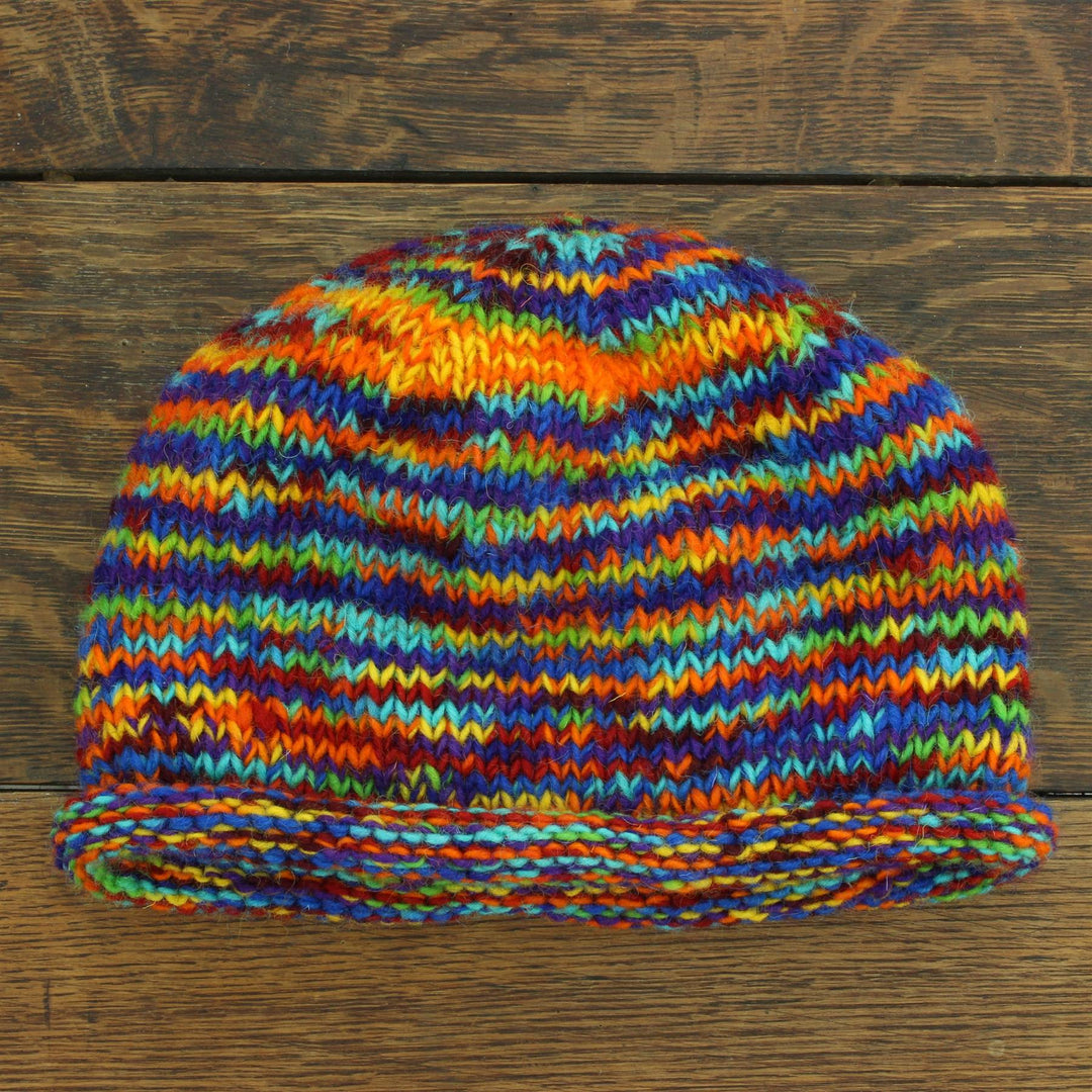 Hand Knitted Wool Beanie Hat - SD Rainbow