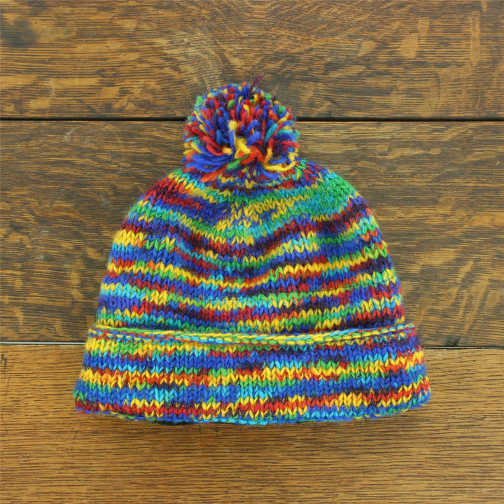 Chunky Wool Knit Beanie Bobble Hat - SD Rainbow