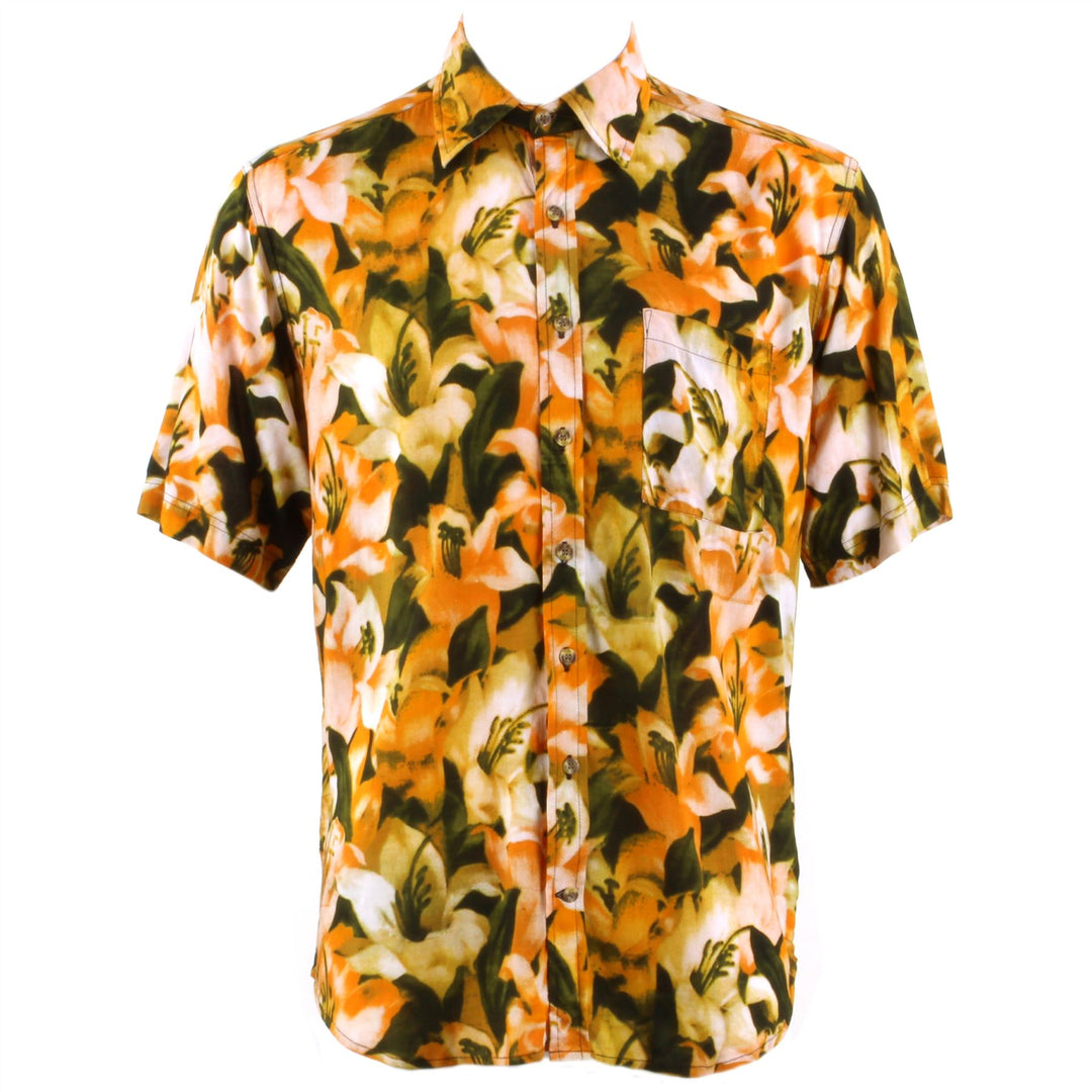 Regular Fit Short Sleeve Shirt - Orange & Green Lily Floral