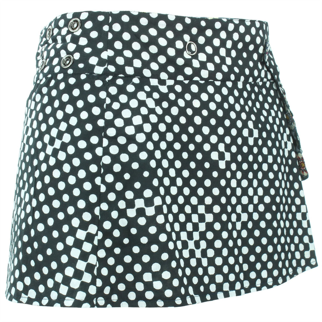 Reversible Popper Wrap Children's Size Mini Skirt - Kaleidoscope / Mono Dots