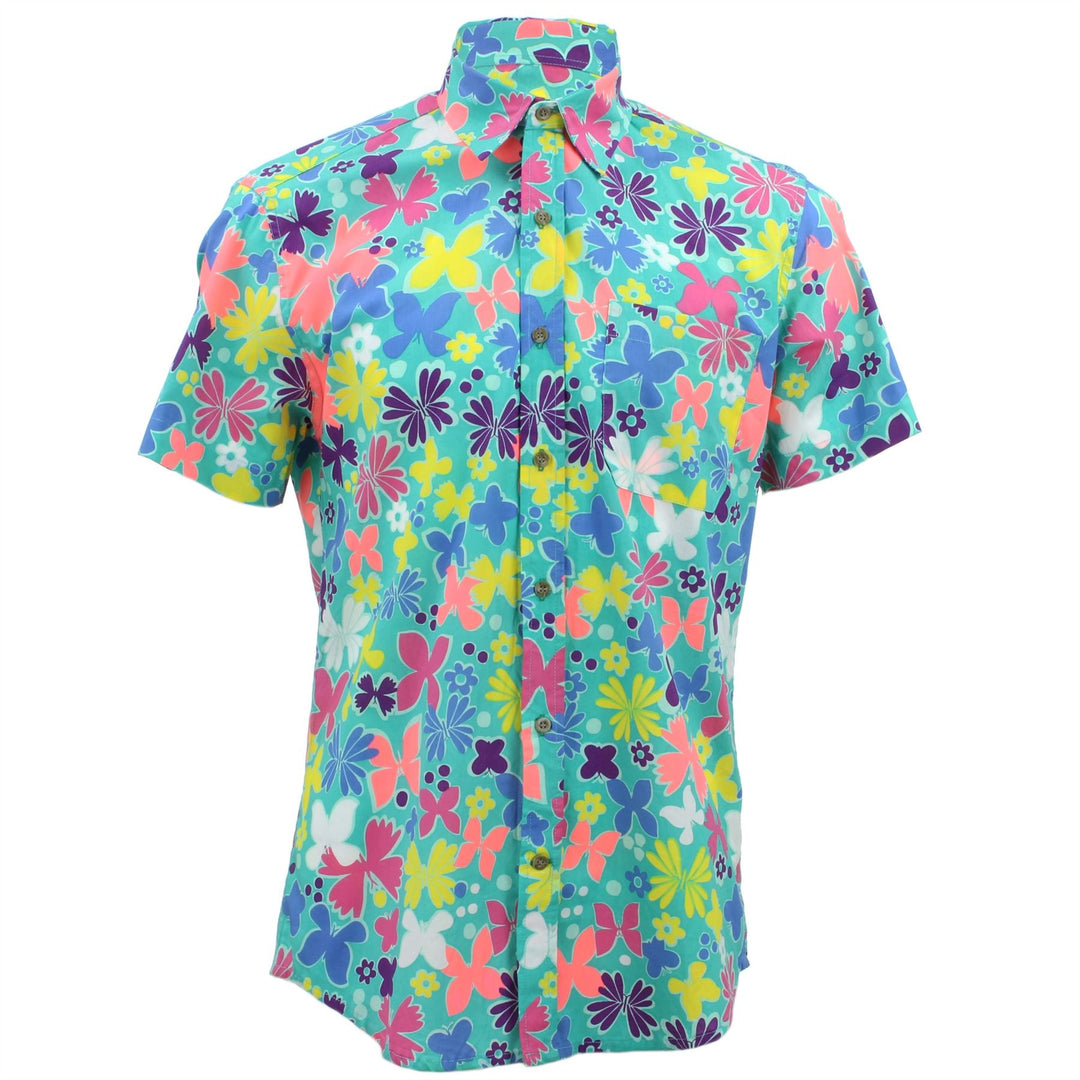 Tailored Fit Short Sleeve Shirt - Abstract Butterflies