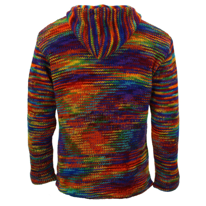 Hand Knitted Wool Hooded Jacket Cardigan - SD Rainbow with Rainbow Trim