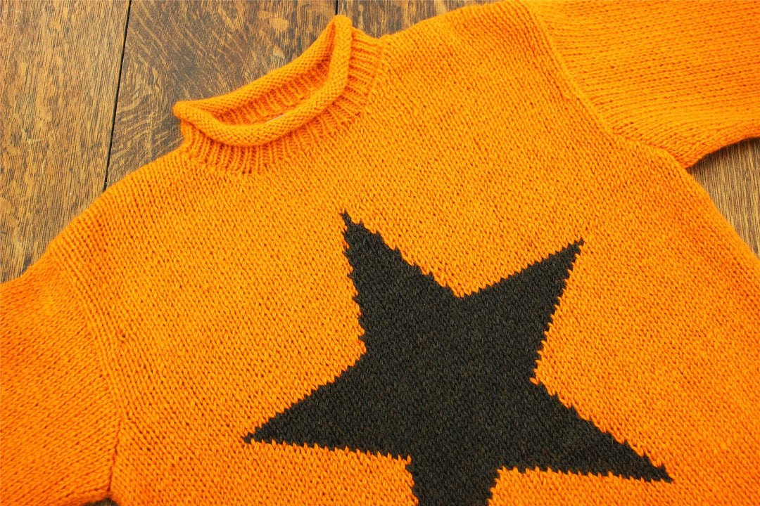 Chunky Wool Knit Star Jumper - Gold & Brown